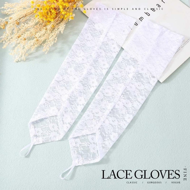 Latious Lace Gloves Black Fingerless Long Floral Gloves 1920s Party Prom Bridal Glove for Women and Brides Elbow Length - Image 4